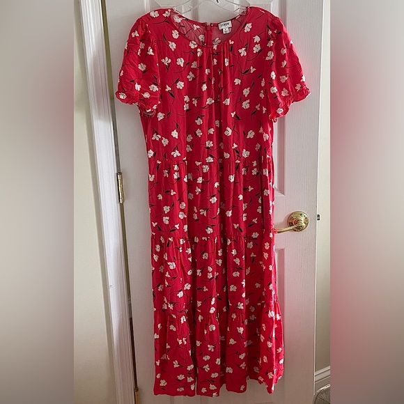 Crew Red Floral Maxi Dress Womens Large Flowy Preppy